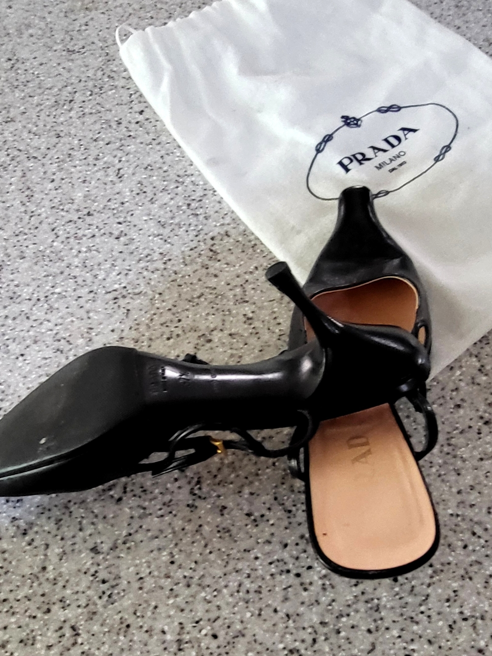 Prada Black Leather Pointed Slingback Heels - Picture 9 of 12